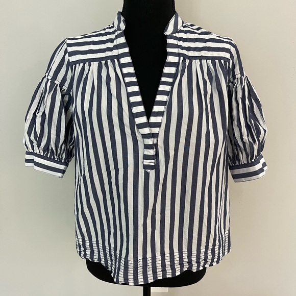 Anthropologie The Darcey‎ Popover Swing Top blue and white stripe pattern XS - Picture 3 of 8
